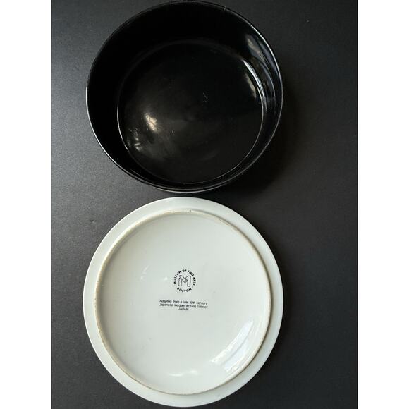 Museum Of Fine Arts Japanese Trinket Box Handpainted Black Gold Asian Porcelain - Picture 3 of 7